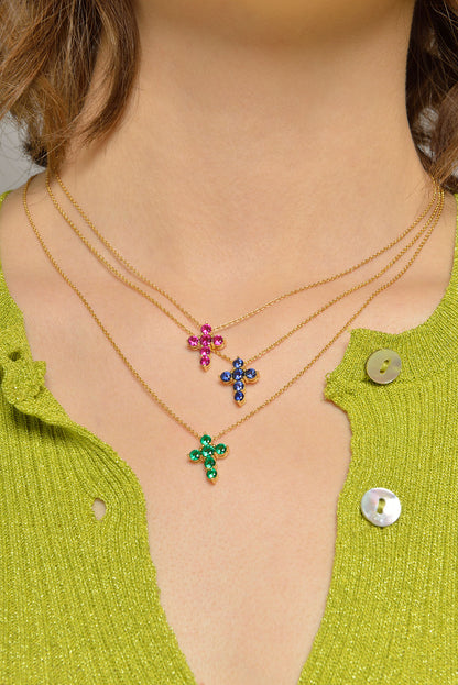 COLLAR PLATA CHAPADO DORADO CRUZ CIRCONITAS NANO