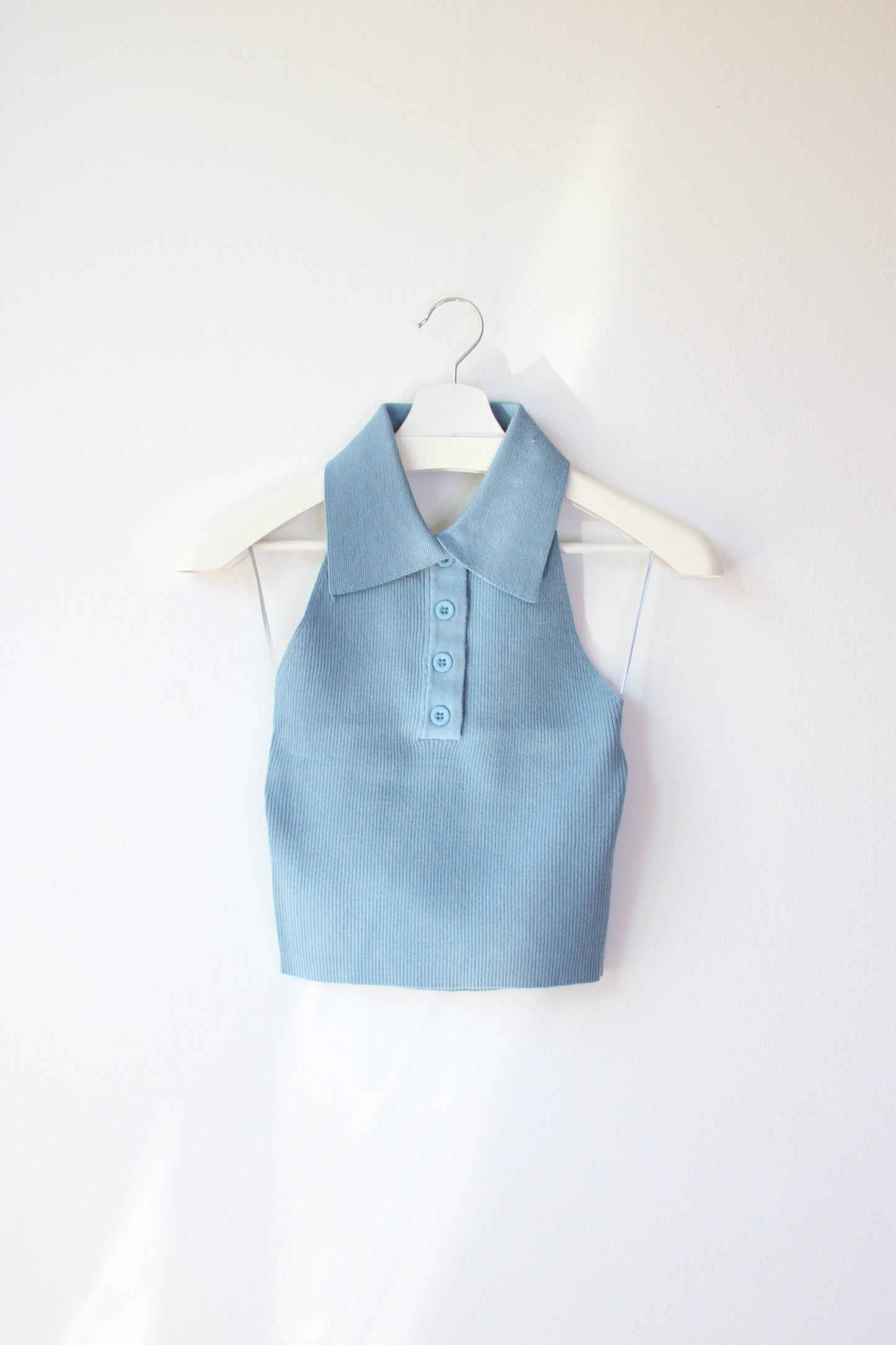 Top Halter Cuello Camisero Azul