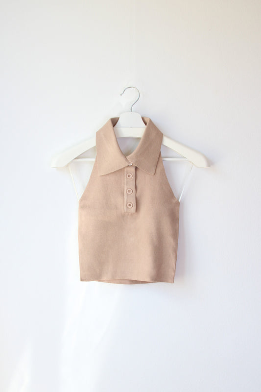 Top Halter Cuello Camisero Camel