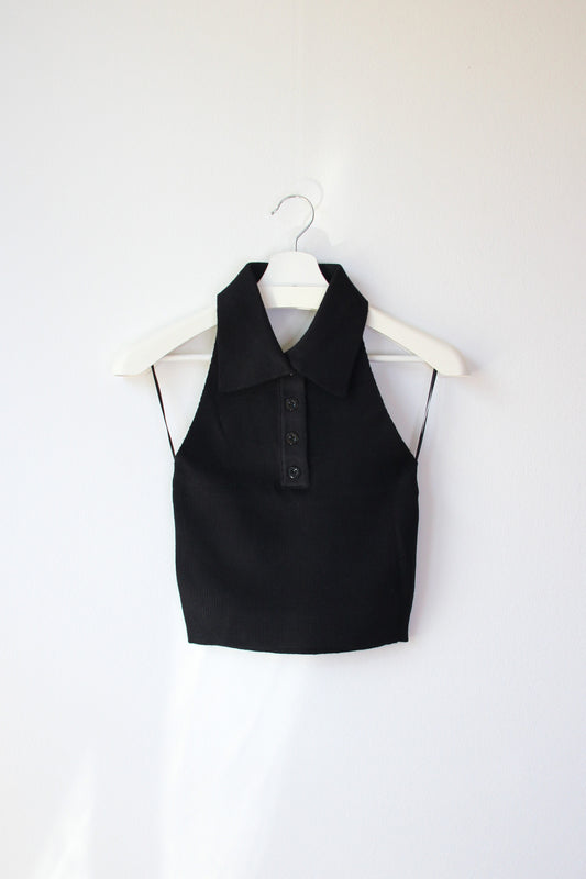 Top Halter Cuello Camisero Negro