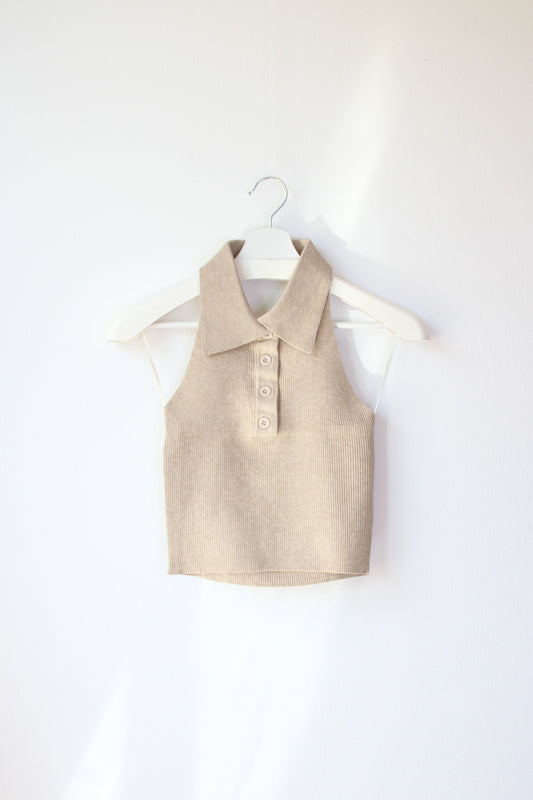 Top Halter Cuello Camisero Topo